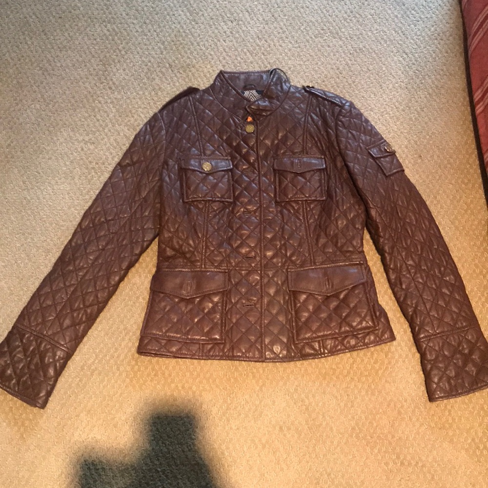 Tory Burch quilted brown leather jacket